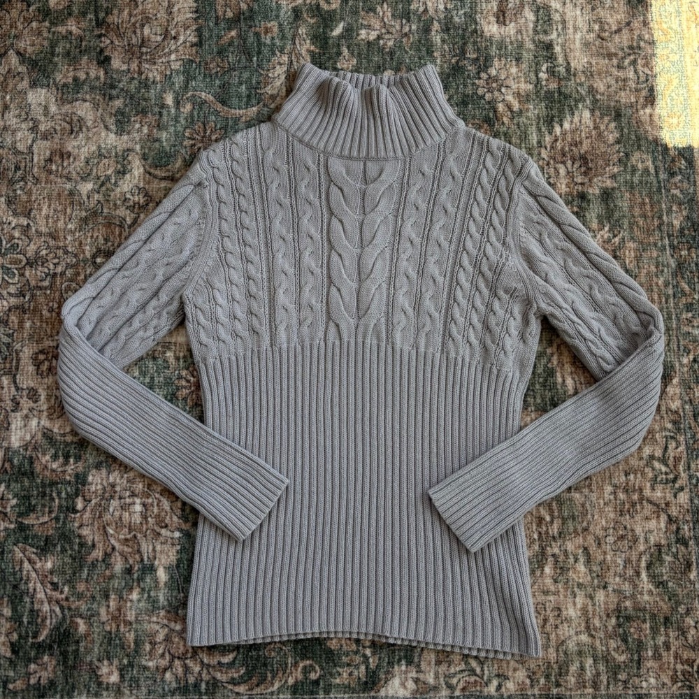 Vintage Axcess Turtleneck Sweater Large Grey Cable Knit Y2K Preppy Chic Cottage